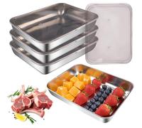 Lot de 4 boîtes à charcuterie Fresh - 2500 ml - En acier inoxydable - Empilables - Avec couvercle - Pour fromage, fruits, salades, bonbons et confitures - 25 x 20 x 5 cm