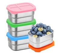 Lot de 4 boîtes à collation en acier inoxydable de 230 ml avec couvercle en silicone - Petites boîtes de congélation - Boîte à collation en acier inoxydable - Boîte à goûter - Boîte à collation