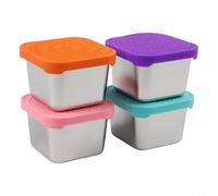 Lot de 4 boîtes à déjeuner carrées en acier inoxydable de 177 ml réutilisables avec couvercles en silicone colorés pour le stockage portable des aliments