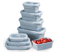 Lot de 4 boîtes à déjeuner pliables - 350/550/800/1200 ml - Passent au lave-vaisselle - Avec couvercle en silicone - Pour micro-ondes, congélateur - Bleu