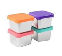Lot de 4 boîtes à déjeuner réutilisables en acier inoxydable avec couvercles en silicone, conteneurs carrés de 170 g conçus pour emballer des collations et des petits repas