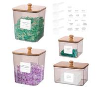 Lot de 4 boîtes à dosettes de linge, porte-feuilles transparent pour sèche-linge et rangement avec couvercles, cuillères et étiquettes pour détergent à lessive, poudre, boules de séchage, perles