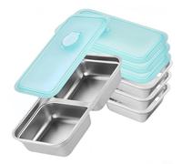 Lot de 4 boîtes à goûter à double compartiment en acier inoxydable avec design anti-fuite, parfaites pour le stockage organisé et frais des collations