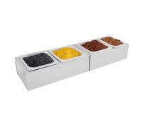 Lot de 4 boîtes à ingrédients pour pizza avec 4 compartiments, en acier inoxydable avec couvercle, récipient à épices pour barbecue, cuisine, buffet, bar à salade, gastronomie et station à pizza