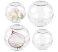 Lot de 4 boîtes à oignons : boîte à oignons, ail, boîte à oignons en plastique transparent, 7 et 9 cm de diamètre, boules de conservation, stockage d'ail