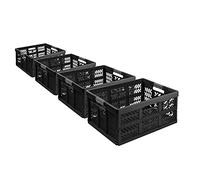 Lot de 4 boîtes à provisions pliables professionnelles robustes 45 l - 54 x 37 x 28 cm - Pliable avec poignées ergonomiques - Caisse de transport empilable - Noir