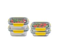 Pika - Lot de 4 boites alimentaires en inox et couvercle en verre trempé - 2x 820ml + 2x1200ml - Compatible micro-ondes - Ideal pour batch cooking - MetalShock
