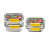 Pika - Lot de 4 boites alimentaires en inox et couvercle en verre trempé - 2x 820ml + 2x1200ml - Compatible micro-ondes - Ideal pour batch cooking - MetalShock