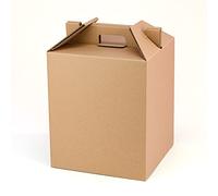 Lot de 4 boîtes avec poignées pour bouteilles et lots de Noël. Couleur marron. Coffret panier capacité 9 bouteilles ou cadeaux. Très résistant aux chocs. Carton recyclé 100% écologique.