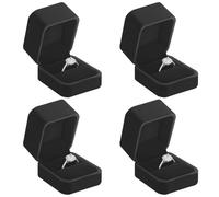 Lot de 4 boîtes cadeau en velours pour bagues, boucles d'oreilles, pendentifs, bijoux, mariage, fiançailles, demande en mariage, anniversaire et anniversaire de mariage (4 pièces, noir)