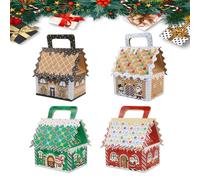 Lot de 4 boîtes cadeaux de Noël au pays des merveilles avec poignée, boîtes à bonbons en papier en forme de maison, grandes maisons en papier, décorations festives