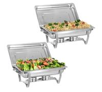 Lot de 4 boîtes de 9 l en acier inoxydable avec poêle à nourriture, cadre pliable, ensemble de chauffe-aliments, serveurs de buffet, restauration, buffet, fêtes de mariage