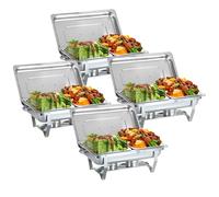 Lot de 4 boîtes de 9 L en acier inoxydable avec poêle à nourriture, chauffe-aliments pliable, serveurs de buffet, conteneurs chauffants pour restauration, buffet, fêtes de mariage (2 poêles séparées)