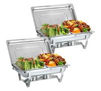Lot de 4 boîtes de 9 L en acier inoxydable avec poêle à nourriture, chauffe-aliments pliable, serveurs de buffet, conteneurs chauffants pour restauration, buffet, fêtes de mariage (2 poêles séparées)