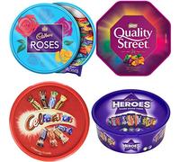 Lot de 4 boîtes de chocolats de Noël - Roses - Quality Street - Célébrations - Héros - Cadeau idéal pour les amateurs de chocolat