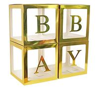 Lot de 4 boîtes de décoration pour fête prénatale, dorées, transparentes, lettres décoratives