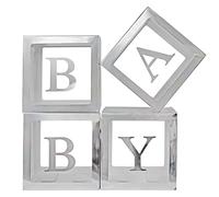 Lot de 4 boîtes de décoration pour fête prénatale, pour garçons et filles, argentées, transparentes, lettres décoratives