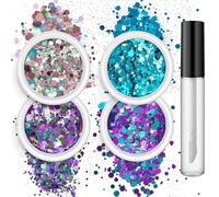 Lot de 4 boîtes de paillettes pour le maquillage, le visage, le corps, les ongles, le visage