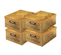 Lot de 4 Boîtes de Rangement Carte Géographique 35×25×17,5 cm - Carton Épais et Résistant - Made in Italy, Design Italien Décoratif, Faciles à Monter, avec Poignées, Pour Armoire et Chambre
