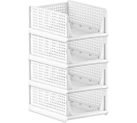 Lot de 4 boîtes de rangement empilables pour tiroir d'armoire - Boîtes de rangement pliables pour l'organisation de la maison - Blanches