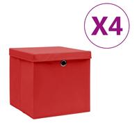 Lot de 4 boîtes de rangement pliables avec couvercles en tissu non tissé Rouge 28x28x28 cm