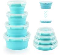 Lot de 4 boîtes de rangement pliables avec couvercles pour accessoires de camping, boîtes à déjeuner rondes en silicone pour camping-car, cuisine, sans BPA, passent au micro-ondes et au congélateur
