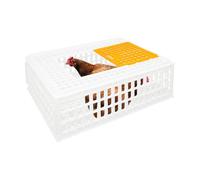 Lot de 4 boîtes de transport pour volaille 77 x 55 x 27 cm en plastique PP - Porte coulissante + fentes d'aération - Pour poules, canards et cailles - Robuste et empilable (blanc, 4 pièces)