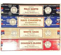 Lot de 4 boîtes d'encens Nag Champa, Palo Santo, Dragon, Sauge Blanche