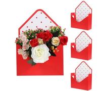 Lot de 4 boîtes d'enveloppes rouges pour la Saint-Valentin, boîtes d'emballage pour fleurs, bouquets de fleuristes, emballages floraux, fournitures de fête de mariage, d'anniversaire, emballage