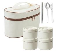 Lot de 4 boîtes isothermes pour aliments - 2000 ml - En acier inoxydable - Empilables - Avec couvercle - Anti-fuite - Pour la maison, le bureau, les pique-niques - Avec sac de transport