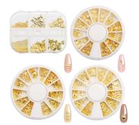 Lot de 4 Boîtes Strass Ongle Nail Art avec Bijoux Ongles,Or Strass Ongles 3D,Decoration Ongles Nail Art en forme Croix,Étoiles, Soleil, Coquilles, Fleur