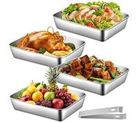 Lot de 4 bols à paner en acier inoxydable - 25 x 19,5 x 5 cm - Avec pince à paner - Rectangulaire - Empilables - Pour paner la viande, le poisson, les légumes