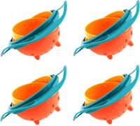 lot de 4 bols gyroscopiques anti-fuites Bol d'alimentation pour bébé avec couvercle - Bol pour bébé 360° enfants - Bol à goûter pas de renversement - Assiette pour bébé pivotante à 360 degrés, pour le