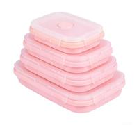 Lot de 4 bols pliables en silicone anti-fuite, avec joint de périmètre, passent au micro-ondes, au lave-vaisselle, au congélateur (rose)