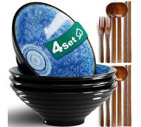 Lot de 4 bols ramen 1800 ml - céramique et ustensiles bois Vendos85