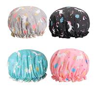 Lot de 4 bonnets de douche licorne double couche pour femme pour couvrir les cheveux longs et épais