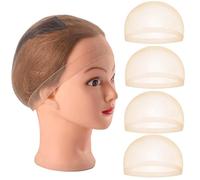 Lot de 4 bonnets de perruque extensibles et respirants - Filet à cheveux en nylon - Beige nu neutre - Accessoire de perruque