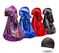 Lot de 4 bonnets Durags soyeux pour homme 360 vagues Designer Do Rag Prix 1 - Violet - Taille M