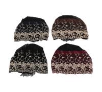 Lot de 4 Bonnets Hijab Intérieurs Musulmans en Dentelle pour Femme - Bonnet Doux - Élastique brodé - Foulard adapté pour le Sommeil Nocturne, la Marche, le Camping, le Shopping