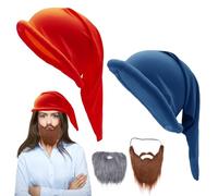 Lot de 4 bonnets nains de gnome pour adultes avec 2 fausse barbe, bonnet pointu nain, pour fêtes et jeux de rôle sur le thème des contes de fées, carnaval, Halloween, anniversaire, fête