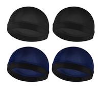 Lot De 4 Bonnets Soyeux Ondulés pour Homme pour 360 540 720 Vagues avec Bande Élastique Doux Et Respirant Accessoires De Bain Bonnets Unisexes (Noir Bleu Marine)