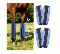 Lot de 4 bottes anti-mouches pour cheval de taille universelle, leggings en maille fine avec baleines en nylon, bordure en polaire, adhérence rapide (lot de 4, bleu foncé)