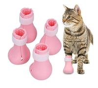 Lot De 4 Bottes De Chat en Silicone, Anti-Rayures Couvre-Griffes De Chat Protection des Pattes avec Sangle Réglable pour Le Bain, Le Rasage, L'examen Et Le Traitement des Chats(Rose)