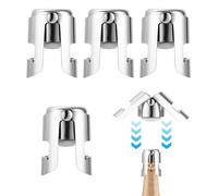 Lot de 4 Bouchons à Champagne, Acier Inoxydable, Bouchon Champagne Garde Bulles, avec Silicone de Qualité Alimentaire, Bouchon de Bouteille Réutilisable, pour Bouteilles de Champagne et Vin Mousseux