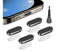 Lot de 4 Bouchons Anti-poussière USB C avec Brosse de Nettoyage pour iPhone Série 15, Samsung Galaxy S22/S21/S20, Note 20/10, Tous Les appareils USB C