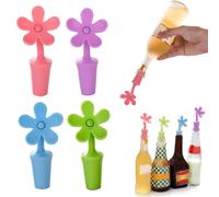 Lot de 4 Bouchons Bouteille Vin en Silicone, Bouchon Vin Design Fleur de Tournesol, Bouchon Bouteille Réutilisable pour Champagne, Bière, Huile et Vinaigre, Garde le Vin Frais, 4 Couleurs