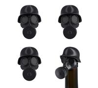 Lot de 4 bouchons de bouteille de bière en acier - Rétro militaire - Masque à gaz réutilisable - Impression 3D - Casque de bière pour barbecue et fête - Noir
