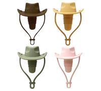 Lot de 4 bouchons de bouteille de vin en forme de chapeau de cowboy en silicone pour bouteilles de champagne, drôles et étanches pour vodka, brandy, bière, 6,2 x 9 cm, 4 styles
