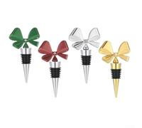 Lot de 4 bouchons de bouteille élégants en métal avec nœud papillon | Design nœud avec finition miroir, décoration élégante, s'adapte aux bouteilles standard, construction en métal, lot de 4
