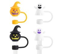 Lot de 4 bouchons de protection en paille pour Halloween, citrouille, fantôme, accessoires effrayants pour gobelets, bouteilles d'eau, cuisine, fête, salle à manger
